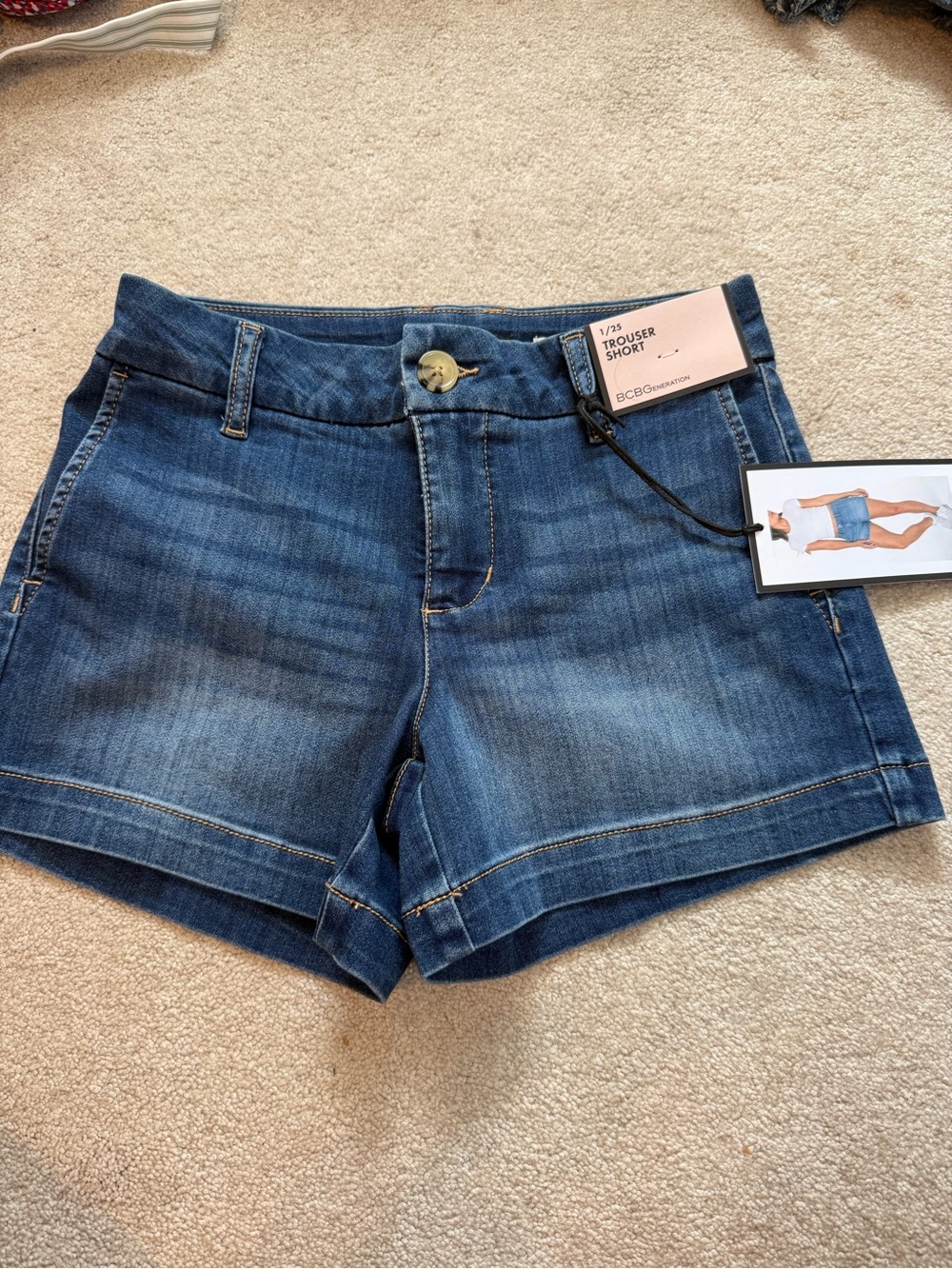 BCBGeneration Dark Blue Denim Cuffed Jean Shorts